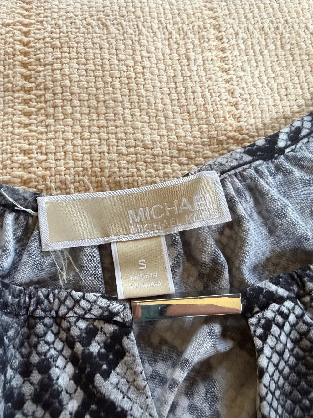 Michael Kors Black and Gray Snake-Print Top